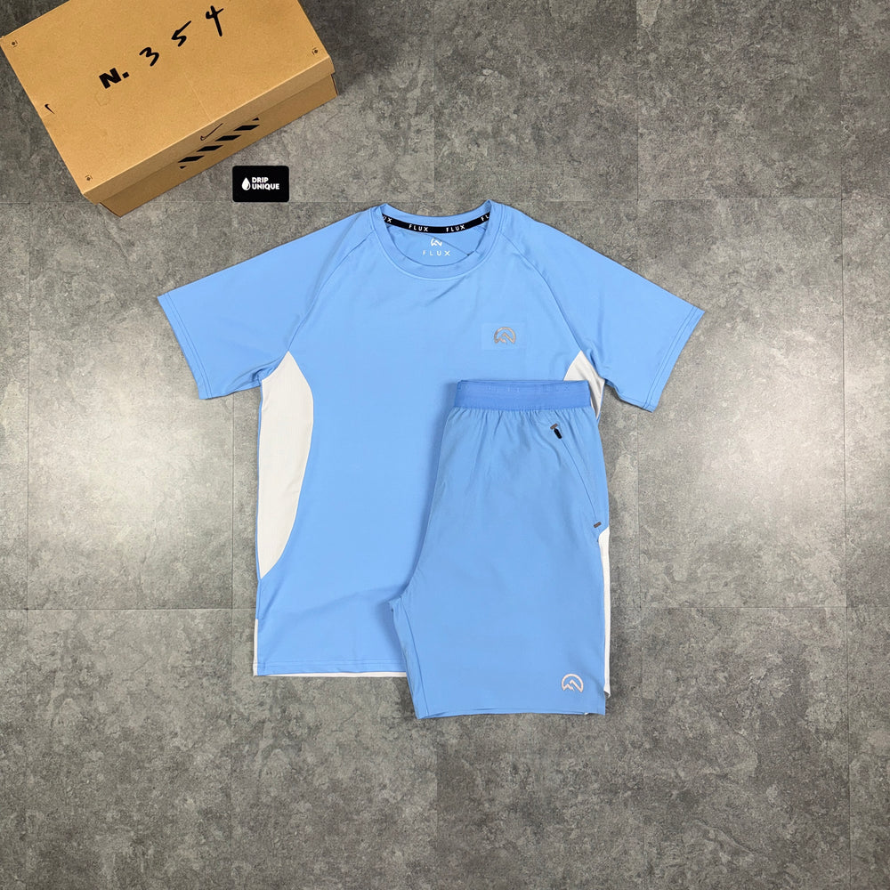 Flux Tech T-Shirt Baby Blue & Blue Tech Shorts Set, flux tshirt set, dripuniqueuk