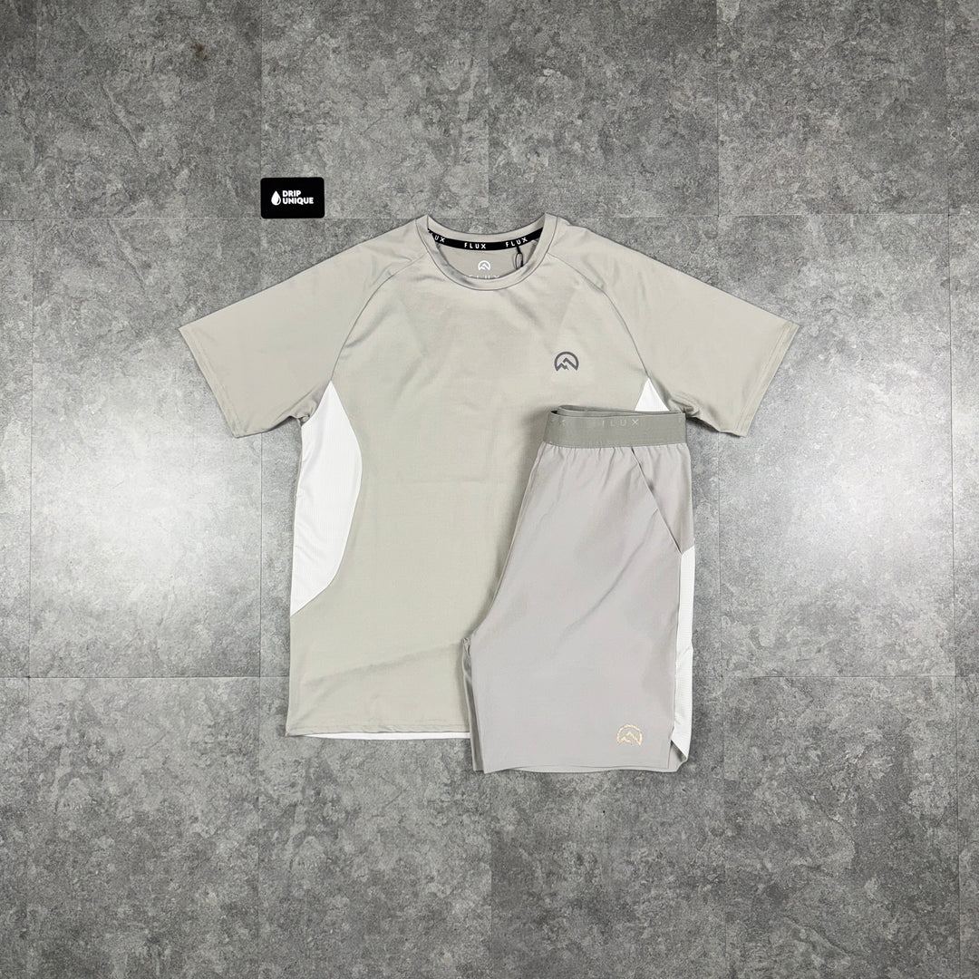 Flux Tech T-Shirt Concrete / Silver & Concrete Tech Shorts Set, flux set, dripuniqueuk