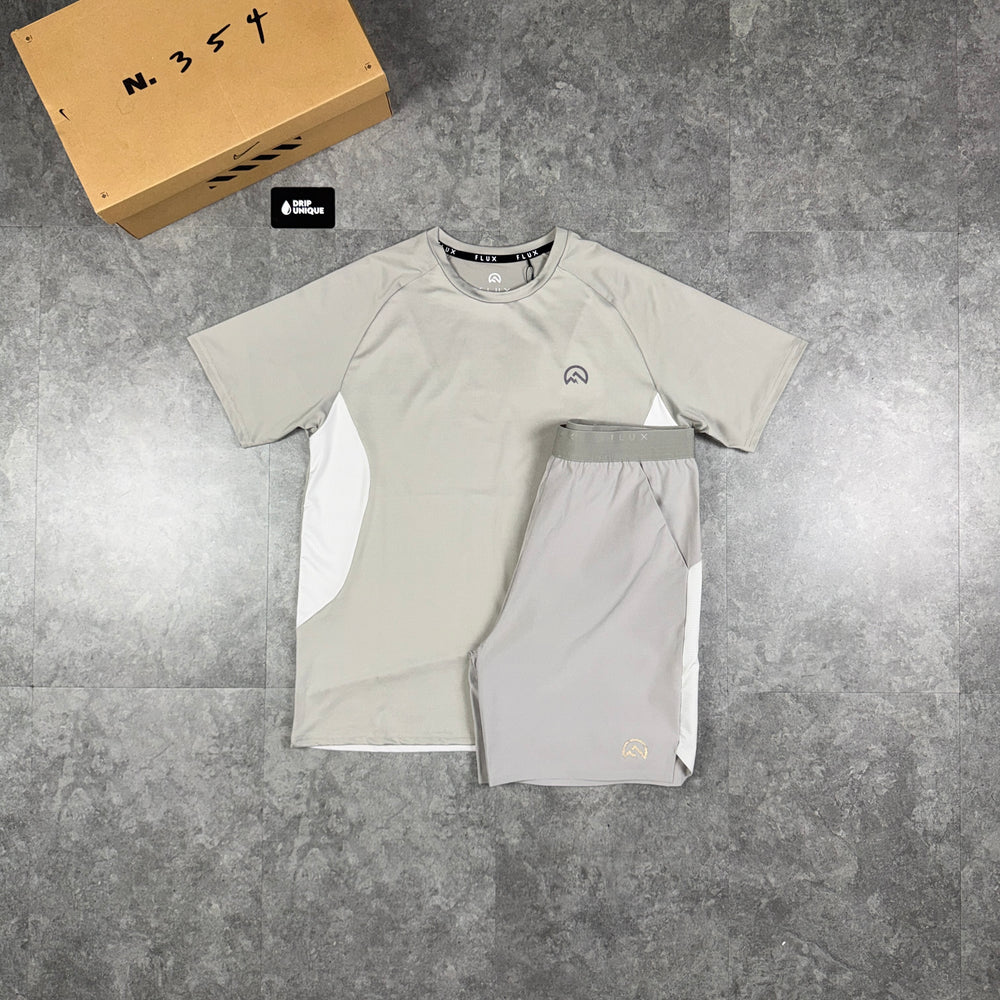 Flux Tech T-Shirt Concrete / Silver & Concrete Tech Shorts Set, flux tshirt set, dripuniqueuk