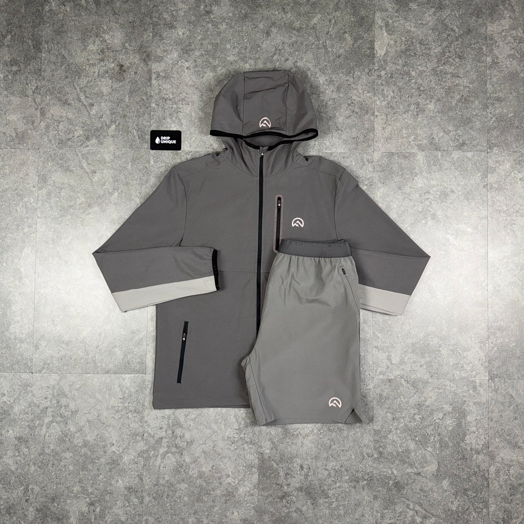 Flux Versatility Windrunner Jacket Grey / Slate & Grey Shorts Set, flux set, dripuniqueuk