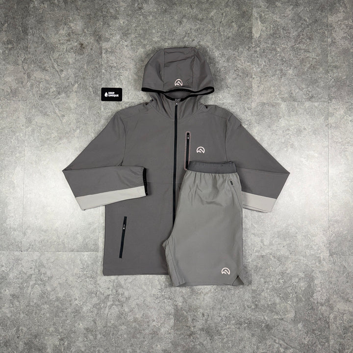 Flux Versatility Windrunner Jacket Grey / Slate & Grey Shorts Set, flux set, dripuniqueuk