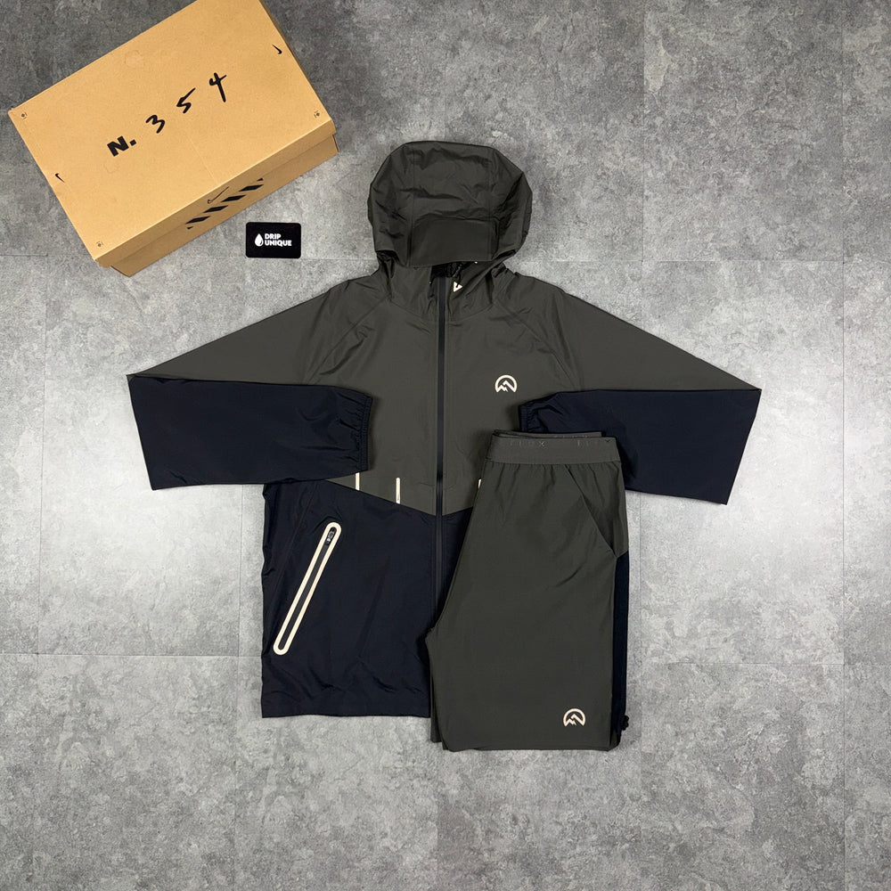 Flux Waterproof Madge Windrunner Jacket Charcoal / Black & Charcoal Shorts Set, flux jacket set, dripuniqueuk