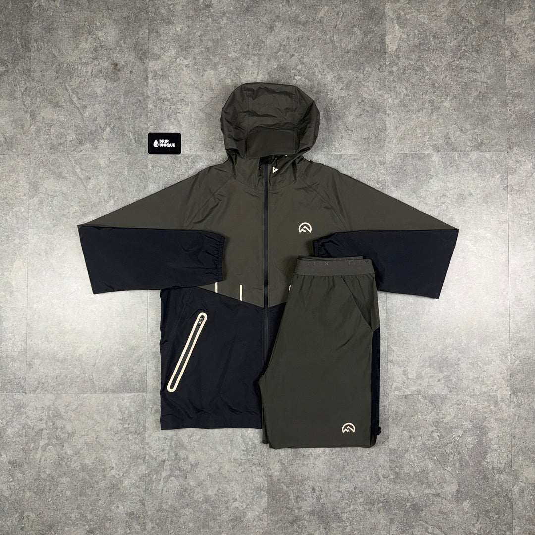 Flux Waterproof Madge Windrunner Jacket Charcoal / Black & Charcoal Shorts Set, flux set, dripuniqueuk