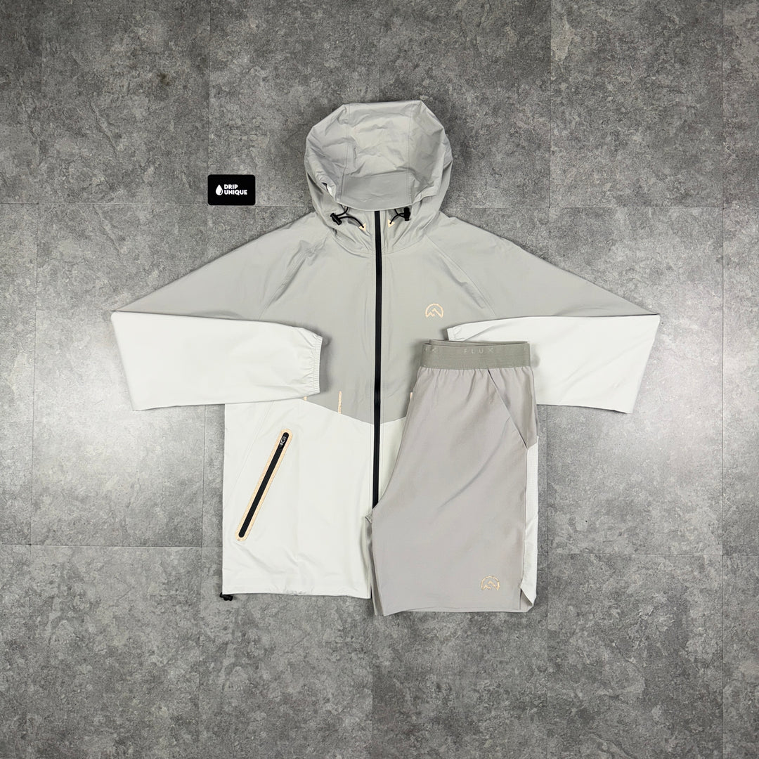 Flux Waterproof Madge Windrunner Jacket Concrete / Silver & Concrete Shorts Set, flux set, dripuniqueuk
