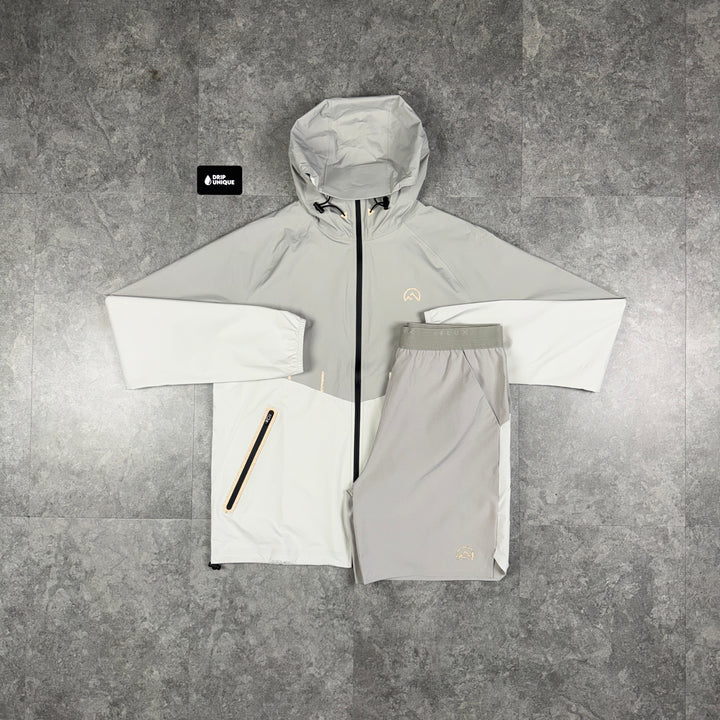 Flux Waterproof Madge Windrunner Jacket Concrete / Silver & Concrete Shorts Set, flux set, dripuniqueuk