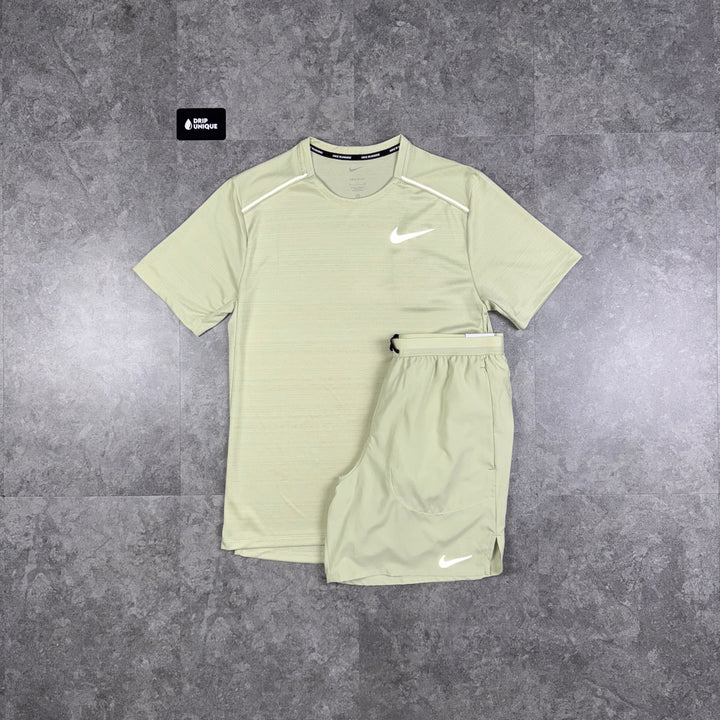 Nike Miler T-Shirt Olive Green & Olive Green Flex Stride Shorts Set