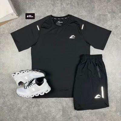 Men's ActiveLine Tech Black T-Shirt & Endurance Shorts Set, white on running cloudswift 3's, dripuniqueuk