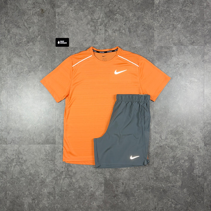 Nike Miler T-Shirt Orange Trance & Grey Challenger Shorts Set