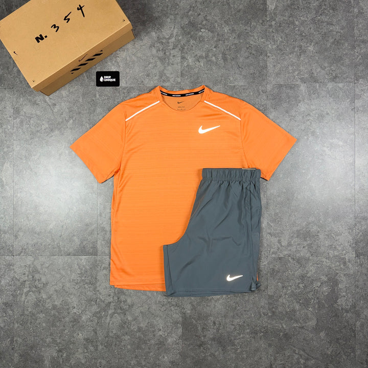 Nike Miler T-Shirt Orange Trance & Grey Challenger Shorts Set