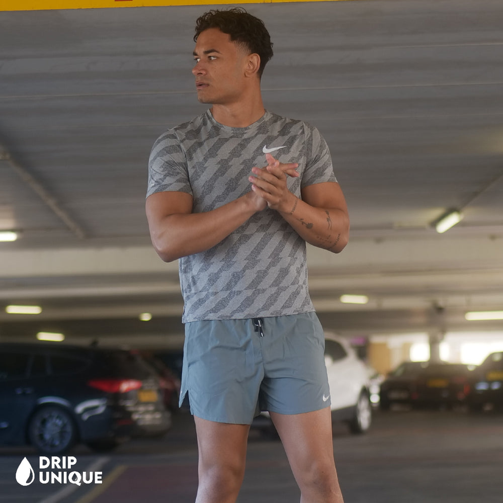 Jacquard Nike Miler T-Shirt Grey & Grey Flex Stride Shorts Set, Nike Miler Set, dripuniqueuk