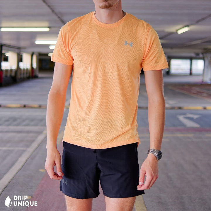 Men's Under Armour Splash T-Shirt Orange & Launch Speedpocket Shorts Set, Under Armour Short Set, dripuniqueuk