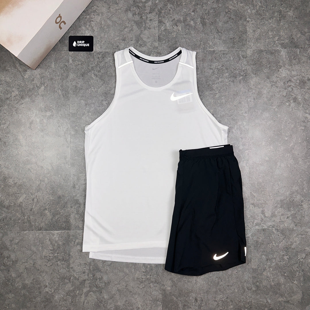 Nike Miler Vest Ice White Black Flex Stride Shorts Set dripuniqueuk