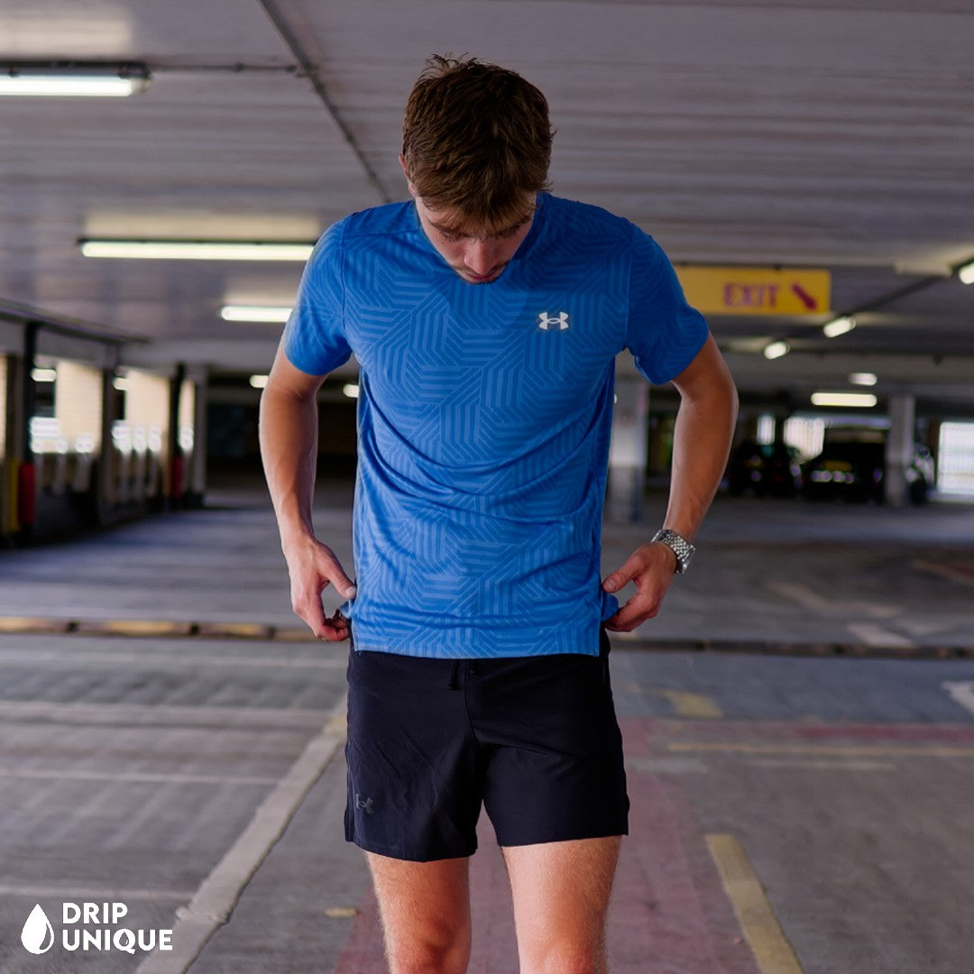 Mens Under Armour Geo Tessa Vent T-Shirt Blue, Under Armour T Shirt, dripuniqueuk