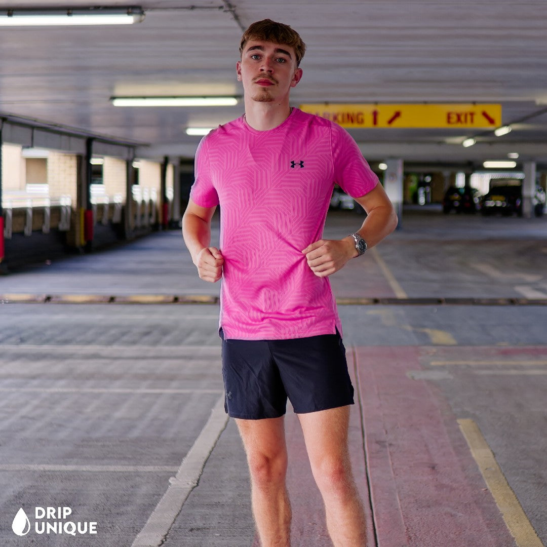 Mens Under Armour Geo Tessa Vent T-Shirt Pink, Under Armour T Shirt, dripuniqueuk