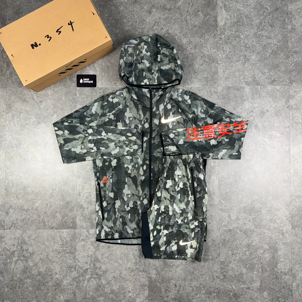 Nike Chinese Camo Windrunner Jacket Green & Green Nike Camo Shorts Set, Nike Sets, dripuniqueuk