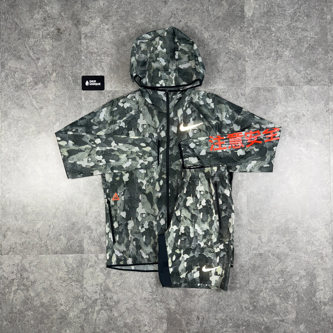 Nike Chinese Camo Windrunner Jacket Green & Green Nike Camo Shorts Set, Nike Windrunner Set, dripuniqueuk