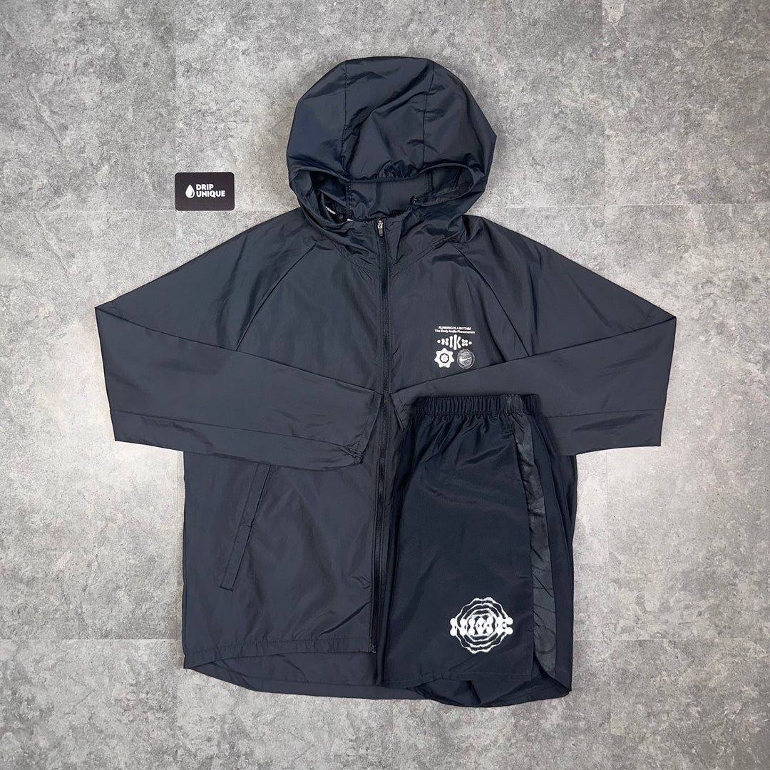 Nike Essential DNA Windrunner Jacket Black Black Dri Fit DNA Shorts dripuniqueuk