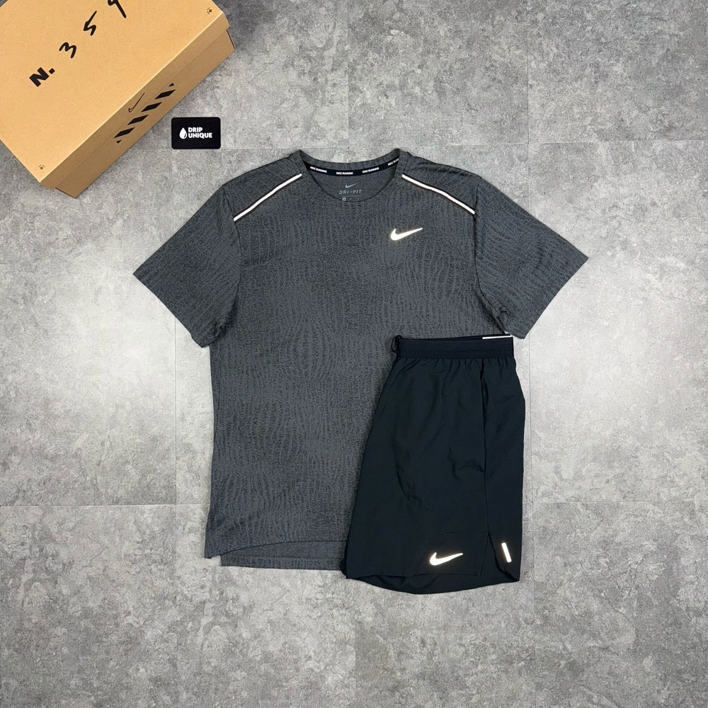 Nike DRY Jacquard Miler T-Shirt Black & Black Flex Stride Shorts Set, Nike Sets, dripuniqueuk