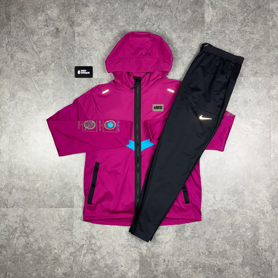 Nike DYE Wildrun Windrunner Jacket Pink & Black Nike Phenom Pants Set, Nike Sets, dripuniqueuk