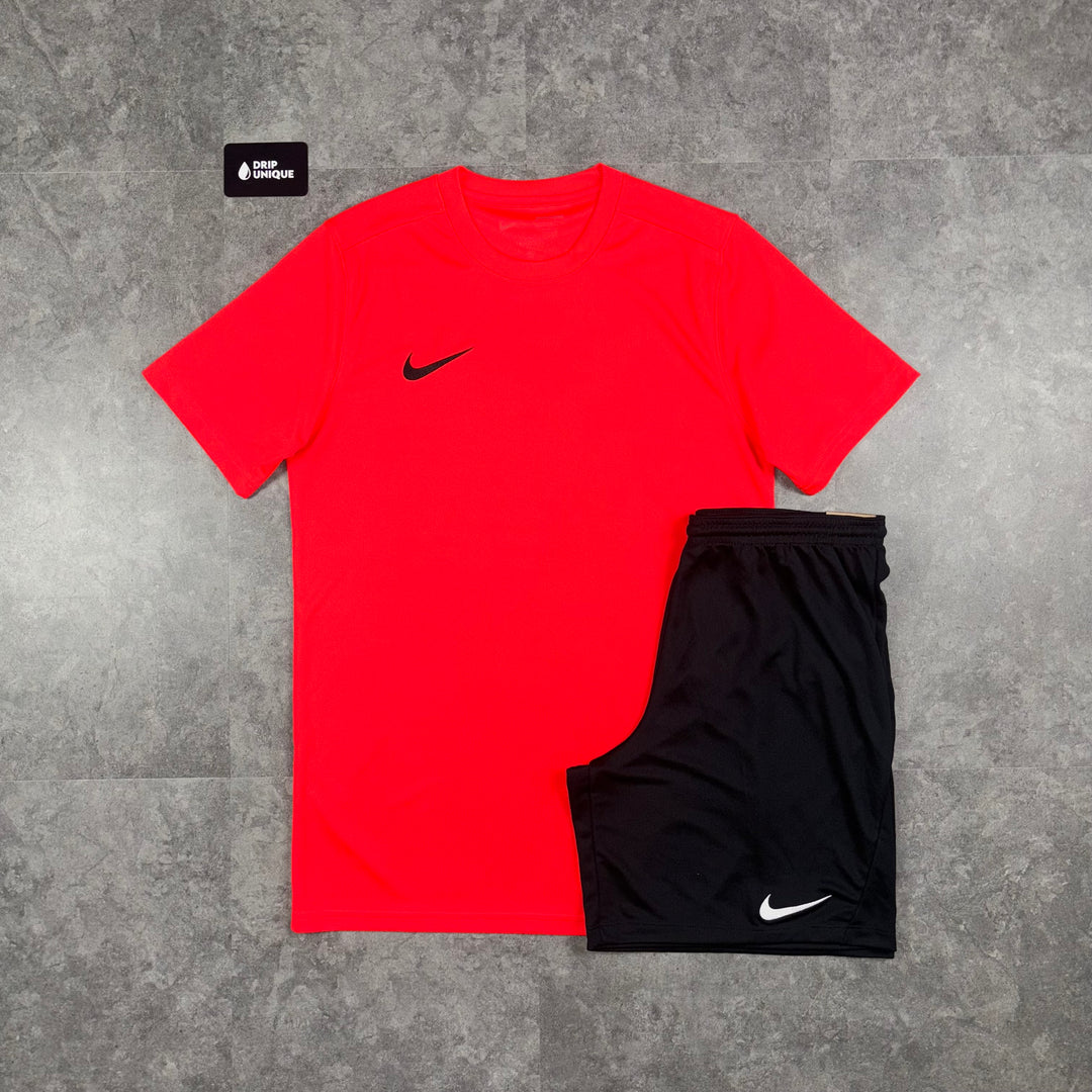Nike Dri-Fi T-Shirt Crimson Red & Black Dri-Fit Shorts Set, Nike Dri Fit Set, dripuniqueuk