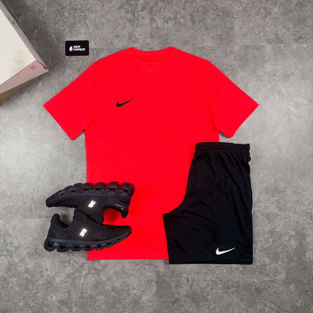 Nike Dri-Fi T-Shirt Crimson Red & Black Dri-Fit Shorts Set, Nike Dri Fit Sets, dripuniqueuk
