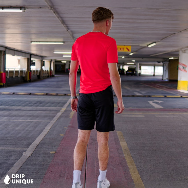 Nike Dri-Fi T-Shirt Crimson Red & Black Dri-Fit Shorts Set, Nike Dri Fit T Shirts, dripuniqueuk