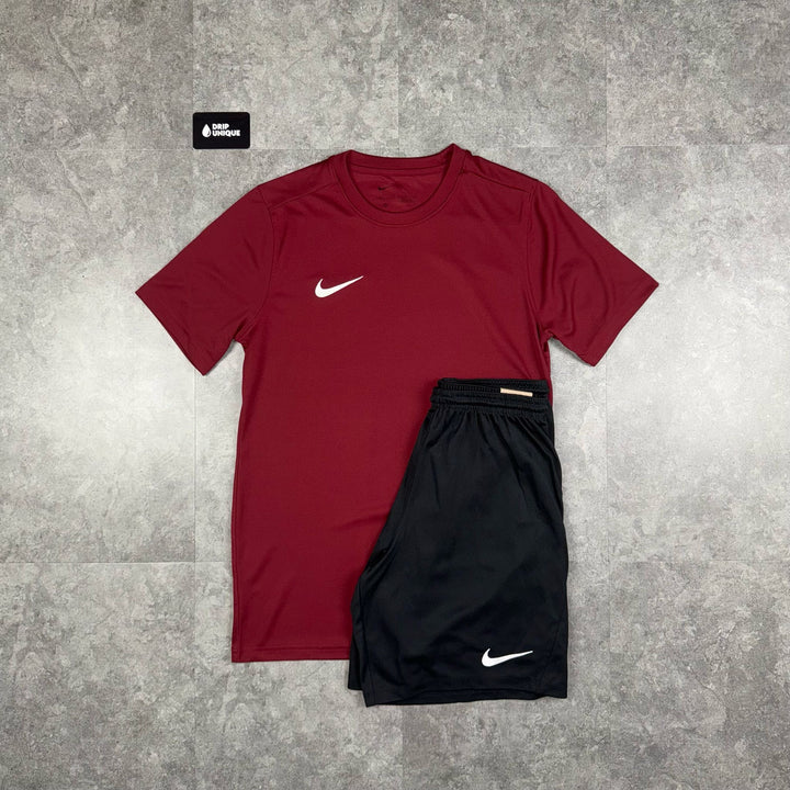 Nike Dri-Fi T-Shirt Maroon & Black Dri-Fit Shorts Set, Nike Dri Fit Set, dripuniqueuk