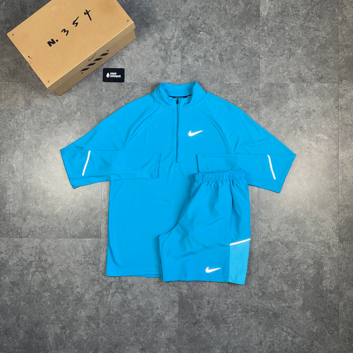 Nike Dri-Fit 1/4 Zip Top Blue & Blue Challenger Shorts Set, nike 1/4 zip set, dripuniqueuk