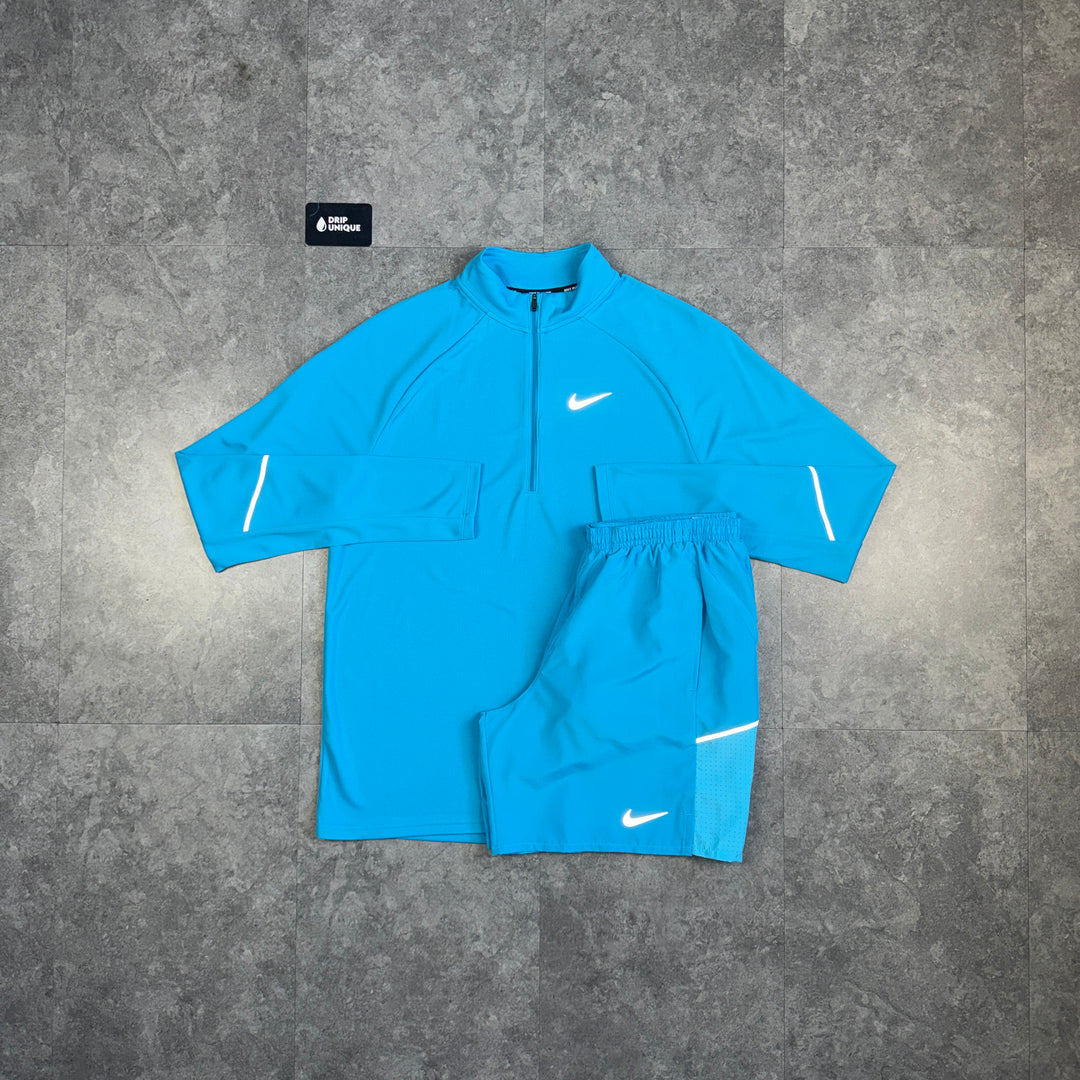 Nike Dri-Fit 1/4 Zip Top Blue & Blue Challenger Shorts Set, nike set, dripuniqueuk