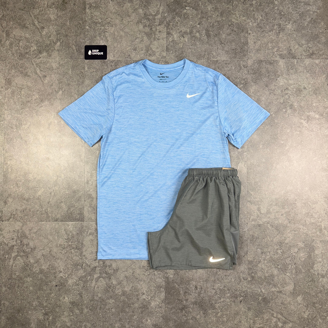 Nike Dri-Fit Breathe T-Shirt Baby Blue & Grey Challenger Shorts Set, Nike Sets, dripuniqueuk