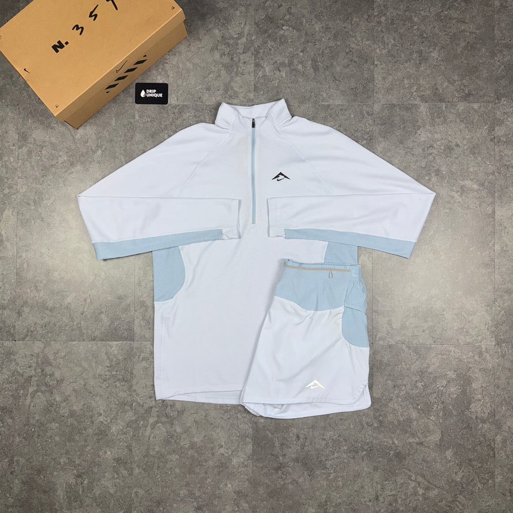 Nike Dri-Fit Element 1/4 Zip Armoury Blue & Blue Trail Stride Shorts Set, Nike Sets, dripuniqueuk