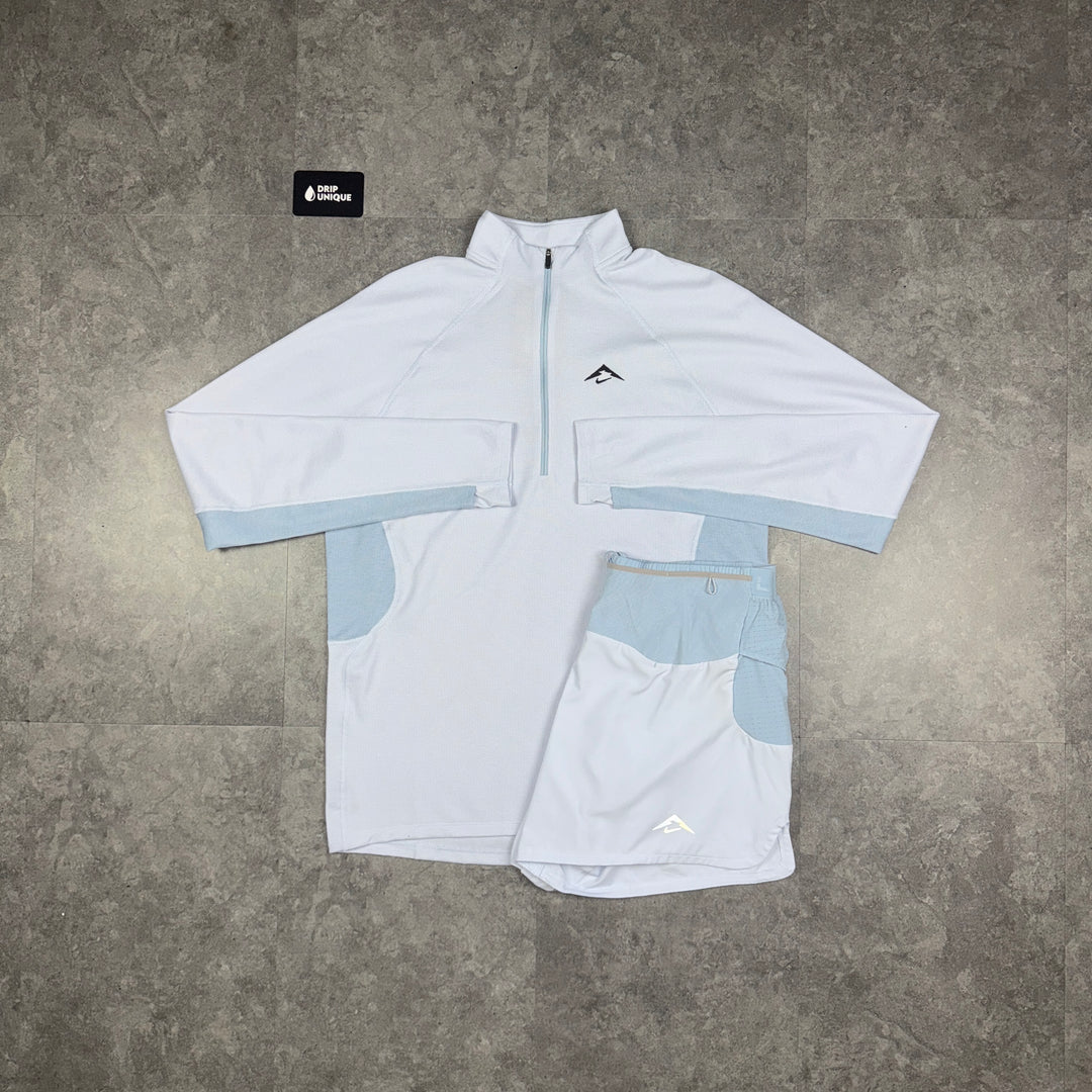 Nike Dri-Fit Element 1/4 Zip Armoury Blue & Blue Trail Stride Shorts Set, Nike Sets for men, dripuniqueuk