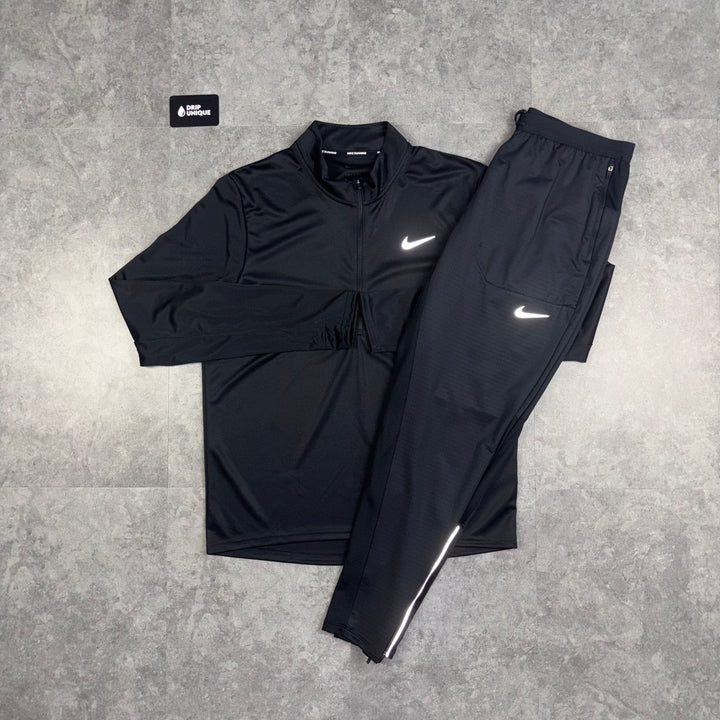 Nike Dri-Fit Pacer 1/4 Zip Black & Black Phenom Pants Set, Nike Sets, dripuniqueuk