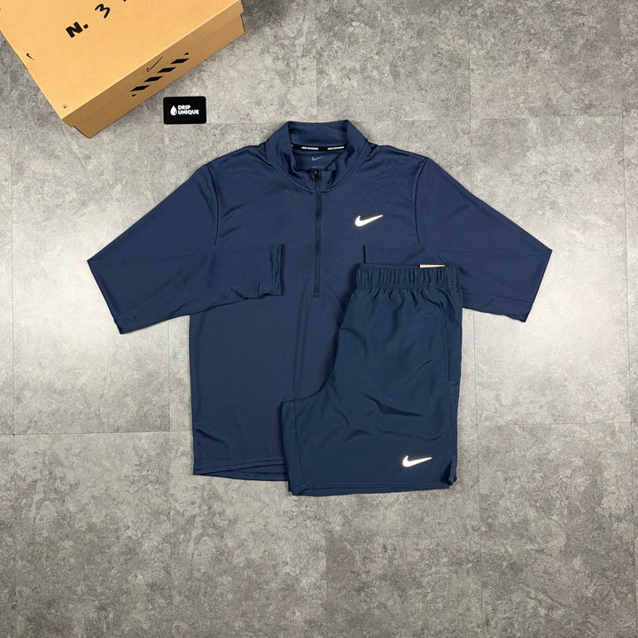 Nike Dri-Fit Pacer 1/4 Zip Thunder Blue & Thunder Blue Challenger Shorts Set, nike set, dripuniqueuk