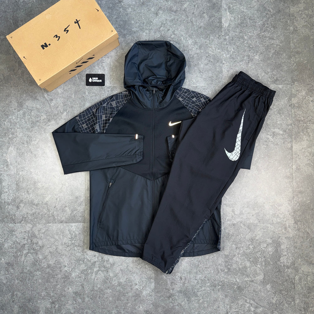 Nike Dri-Fit Running Division Reflective Windrunner Jacket Black & Black Nike RD Challenger Pants Set, nike jacket set, dripuniqueuk