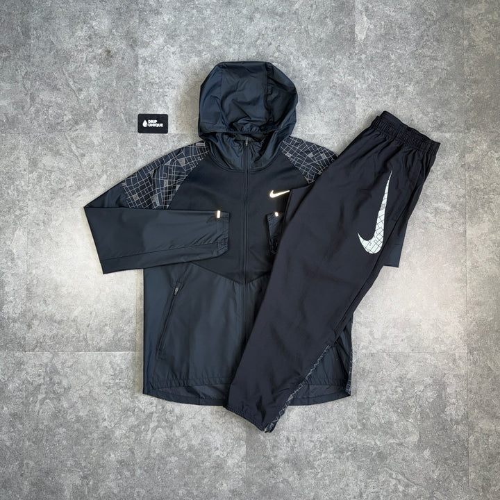 Nike Dri-Fit Running Division Reflective Windrunner Jacket Black & Black Nike RD Challenger Pants Set, nike set, dripuniqueuk