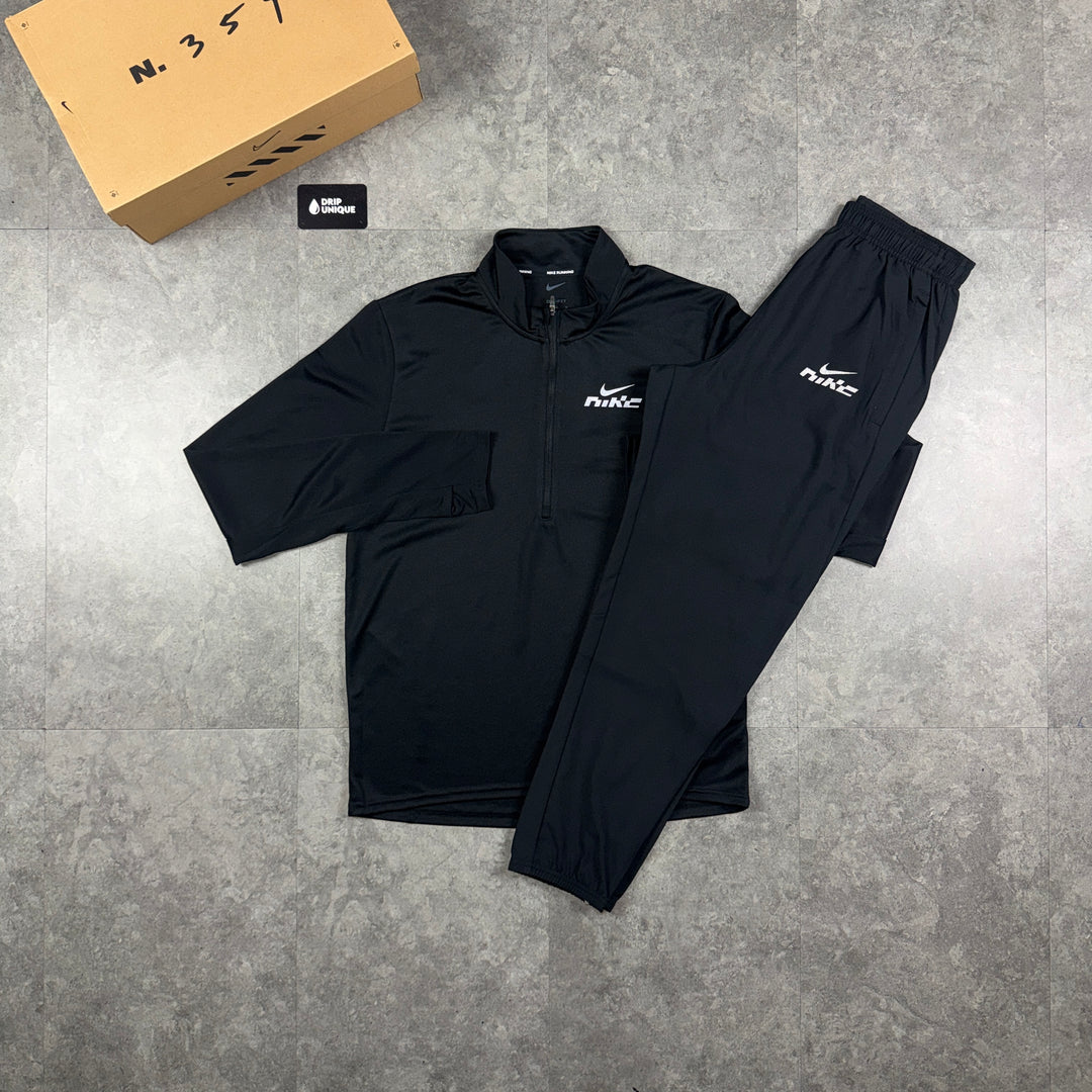 Nike Dri-Fit Swoosh Pacer 1/4 Zip Black & Black Swoosh Pants Set, nike 1/4 zip set, dripuniqueuk