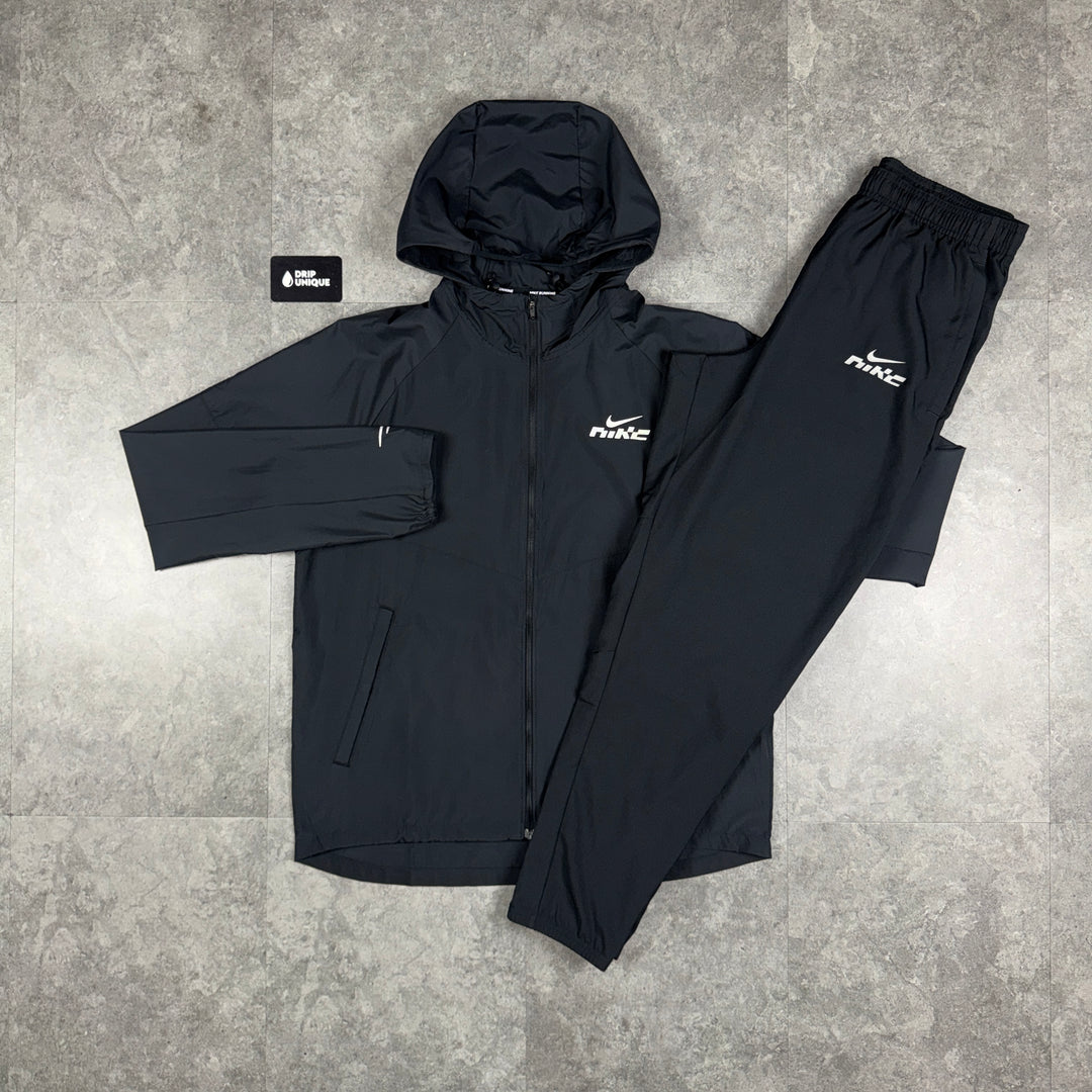 Nike Dri-Fit Swoosh Windrunner Jacket Black & Black Nike Swoosh Challenger Pants Set, nike sets, dripuniqueuk