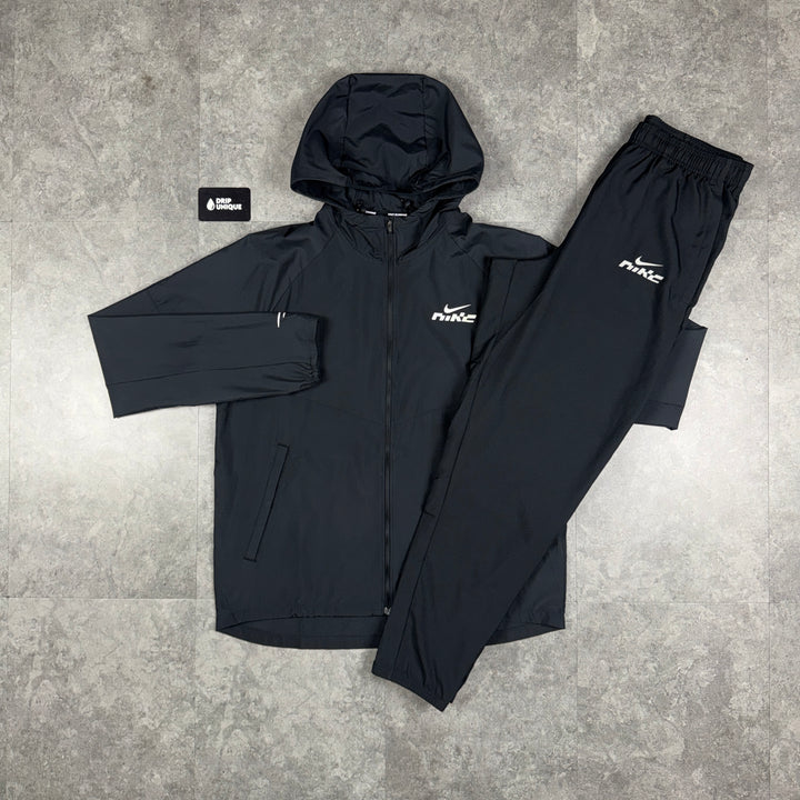 Nike Dri-Fit Swoosh Windrunner Jacket Black & Black Nike Swoosh Challenger Pants Set, nike sets, dripuniqueuk