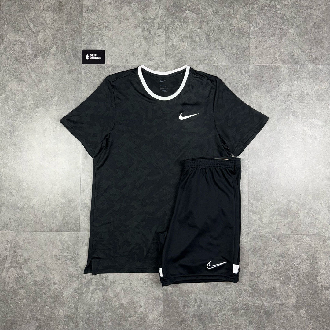 Nike Dri-Fit T-Shirt Black & Black/White Dri-Fit Shorts Set, Nike Sets, dripuniqueuk