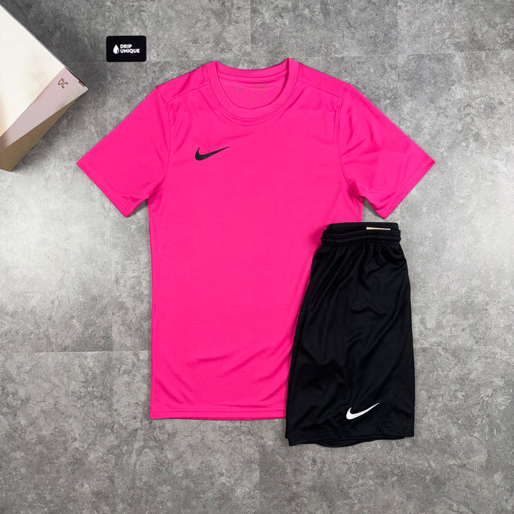 Nike Dri-Fit T-Shirt Hot Pink & Black Dri-Fit Shorts Set, Nike Dri Fit Sets, dripuniqueuk