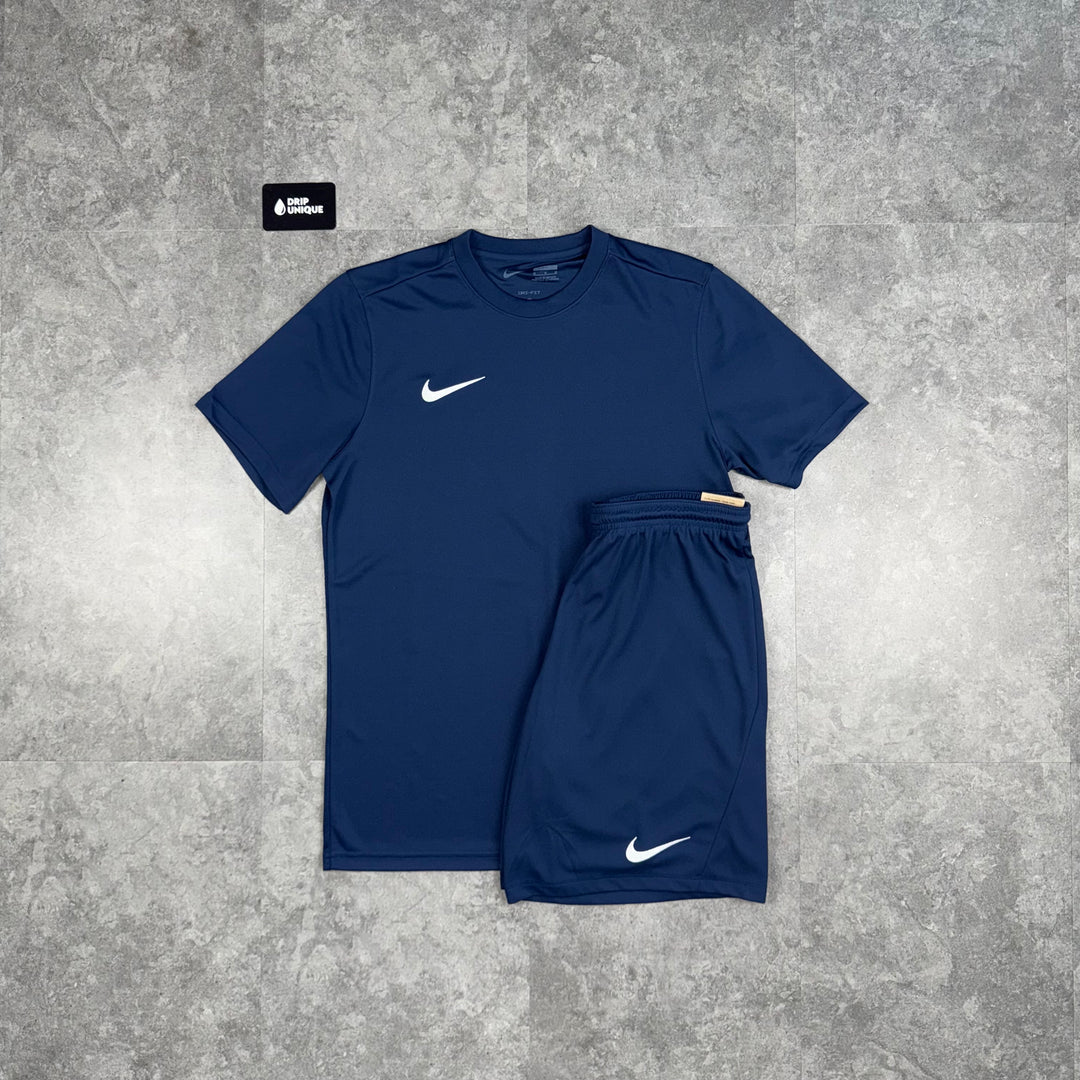 Nike Dri-Fit T-Shirt Navy Blue & Navy Blue Dri-Fit Shorts Set, Nike Sets, dripuniqueuk