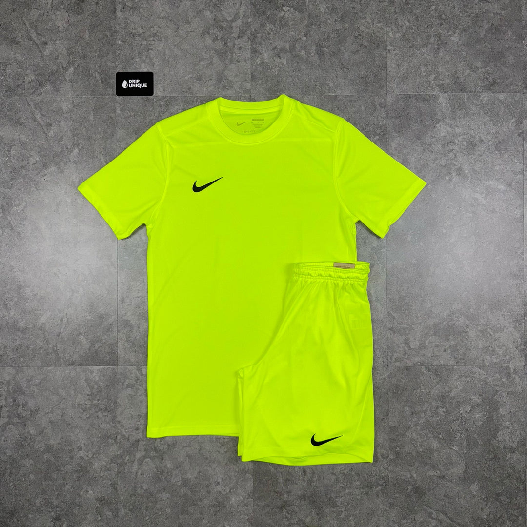 Nike Dri-Fit T-Shirt Neon Green & Neon Green Dri-Fit Shorts Set, Nike Dri Fit Set, dripuniqueuk