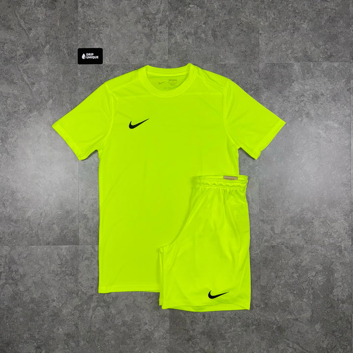 Nike Dri-Fit T-Shirt Neon Green & Neon Green Dri-Fit Shorts Set, Nike Dri Fit Set, dripuniqueuk