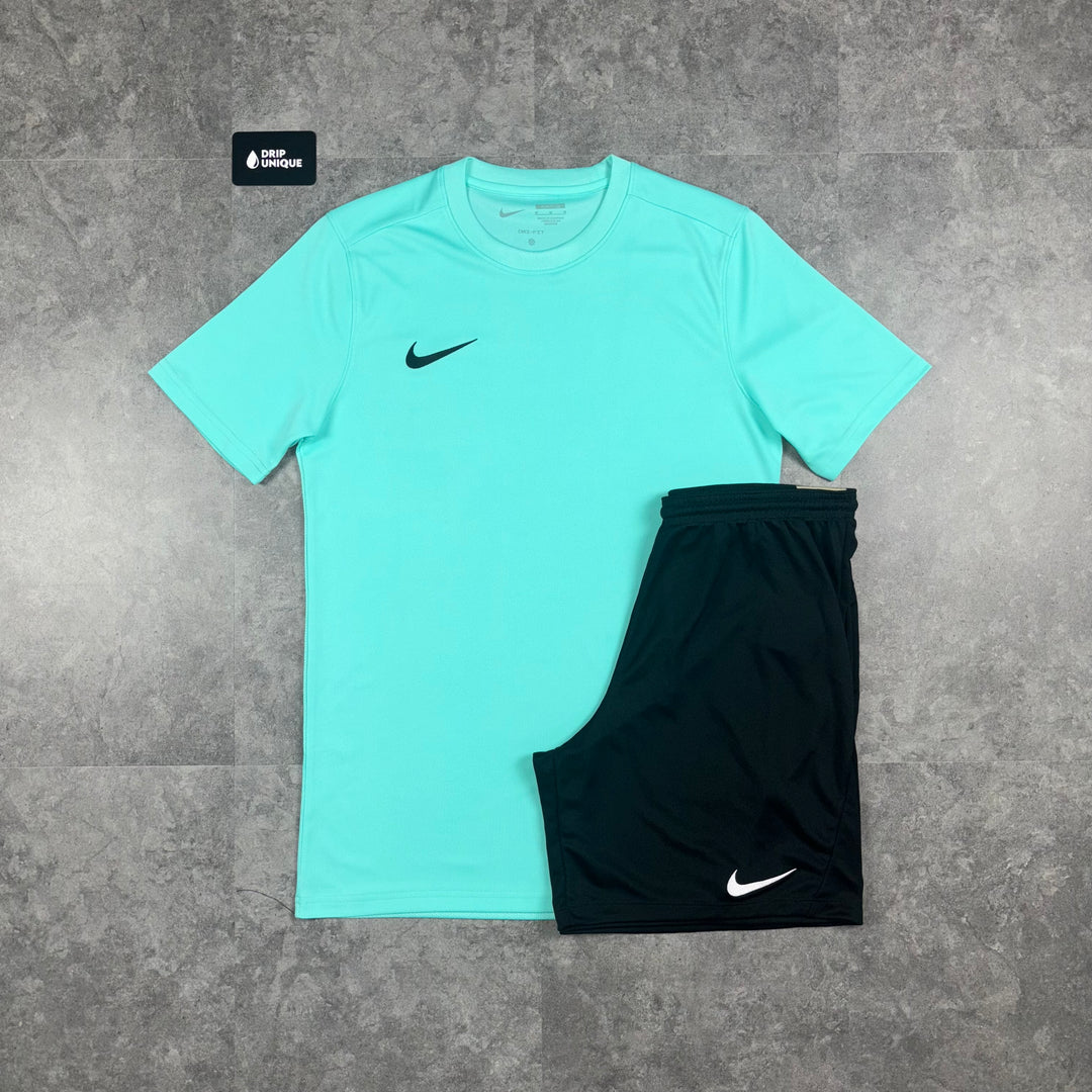 Nike Dri-Fit T-Shirt Turquoise Blue & Black Dri-Fit Shorts Set, Nike Dri Fit Set, dripuniqueuk