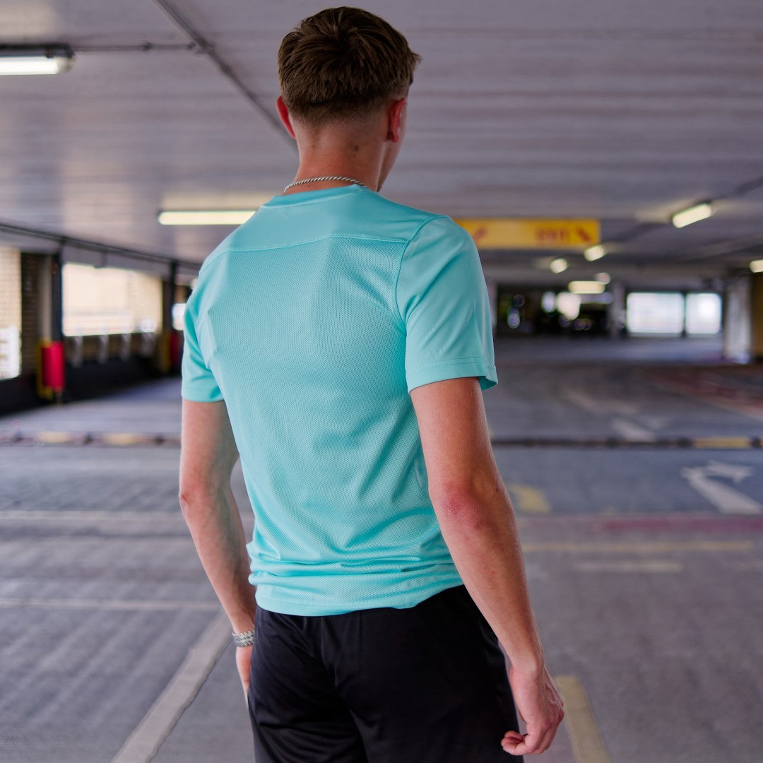 Nike Dri-Fit T-Shirt Turquoise Blue & Black Dri-Fit Shorts Set, Nike Dri Fit T Shirt, dripuniqueuk