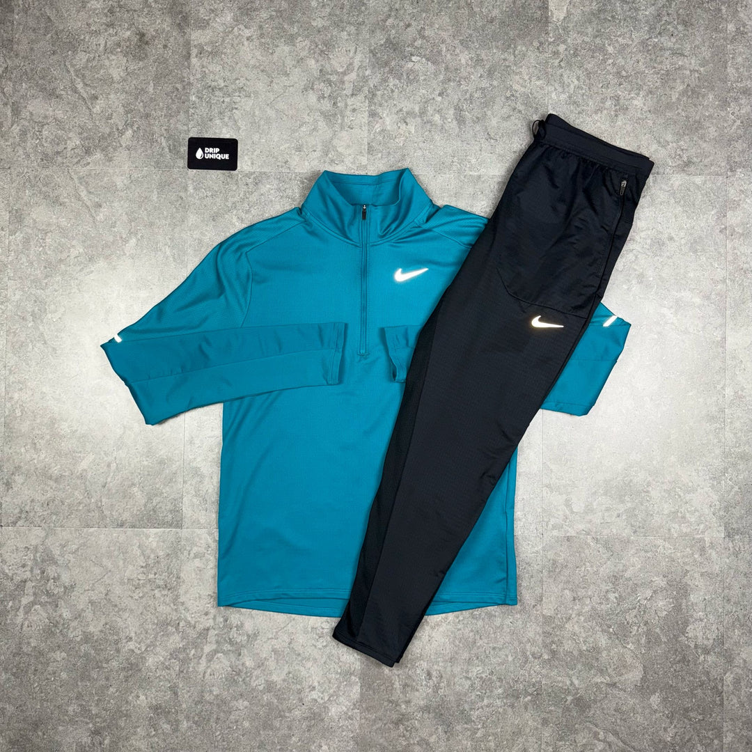 Nike Element 1/4 Zip Aqua Blue & Black Phenom Pants Set, Nike 1/4 Zip Set, dripuniqueuk