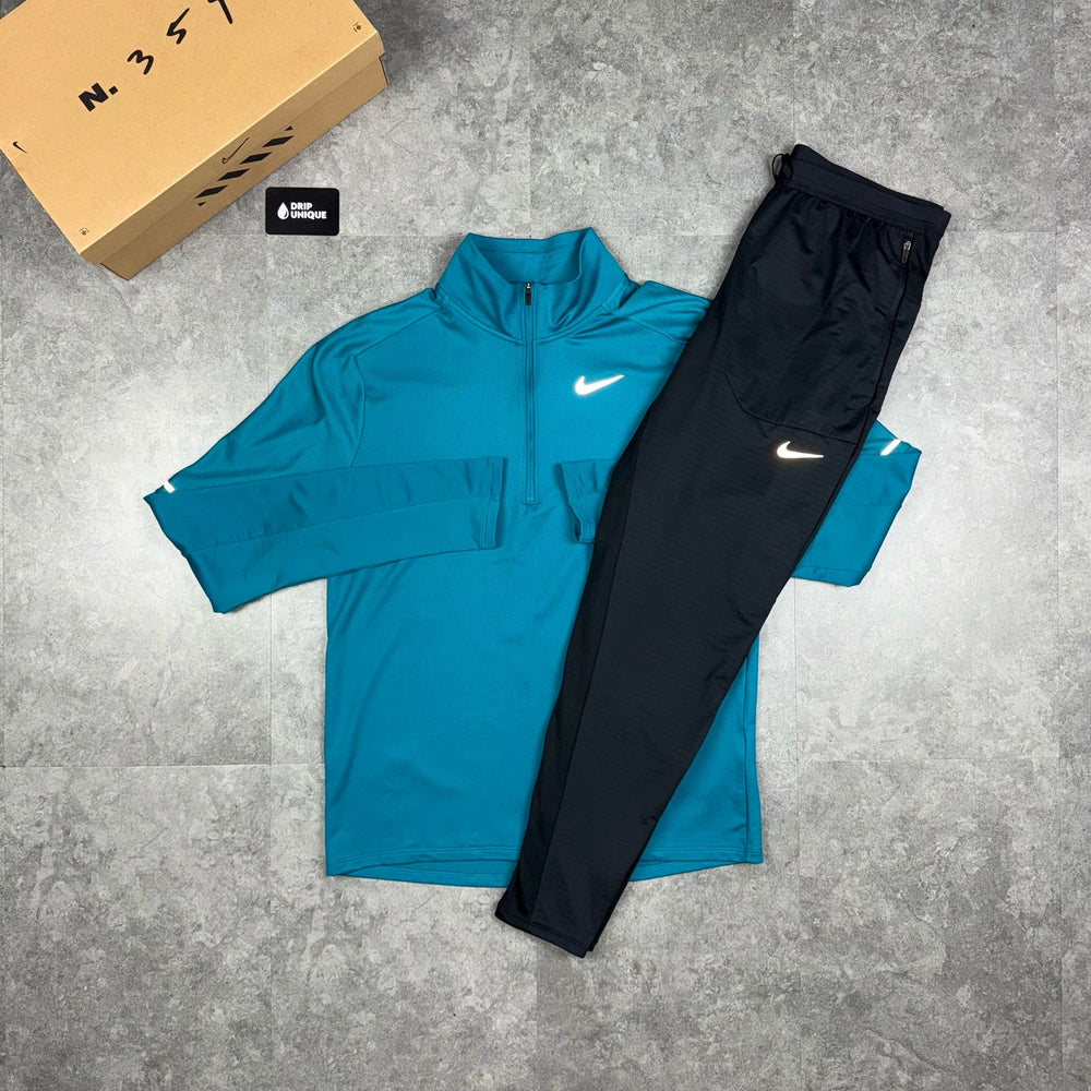 Nike Element 1/4 Zip Aqua Blue & Black Phenom Pants Set, Nike Sets, dripuniqueuk