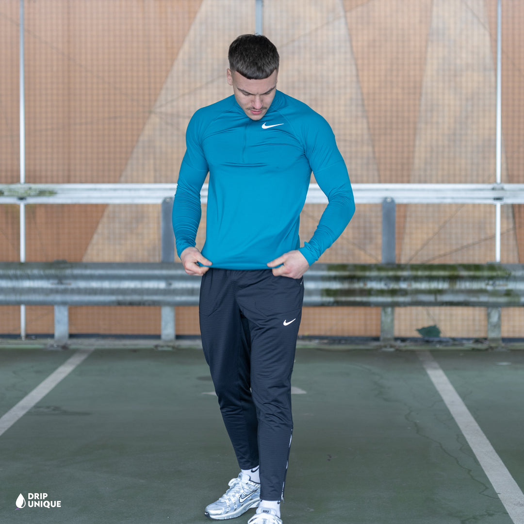 Nike Element 1/4 Zip Aqua Blue & Black Phenom Pants Set, nike 1/4 zip up set, dripuniqueuk