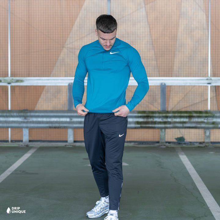 Nike Element 1/4 Zip Aqua Blue & Black Phenom Pants Set, nike 1/4 zip up set, dripuniqueuk